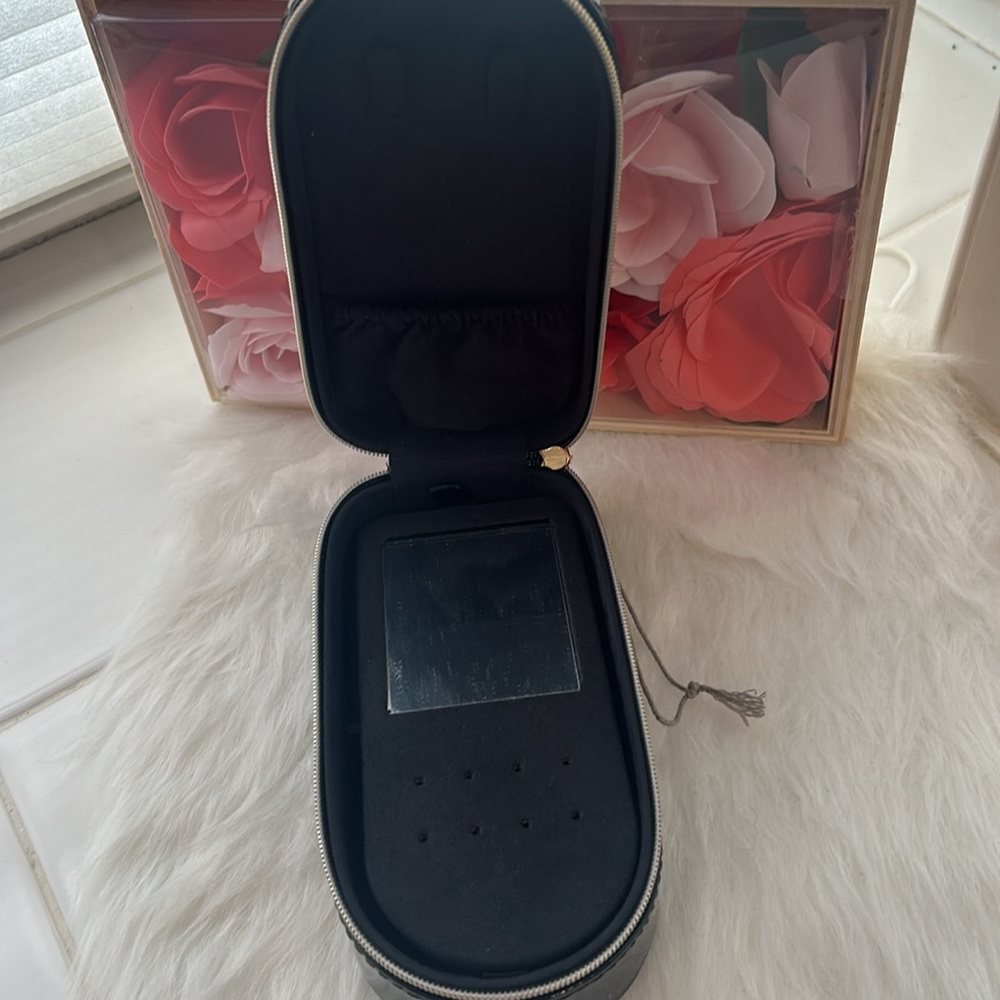 Grey Travel Jewelry Box with multiple compartments, blue interior, NWOT. - Picture 9 of 10